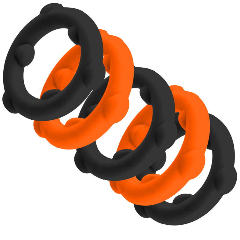 Oxballs Lot de 5 Cockrings Spinner 25 mm Noir-Orange